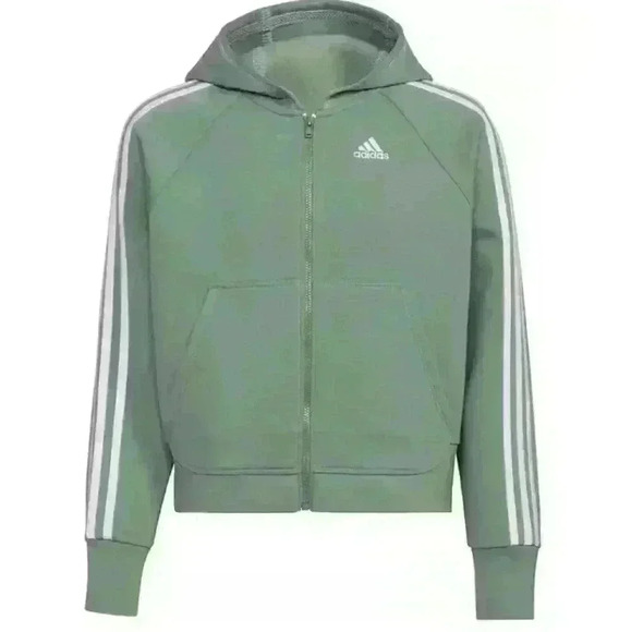NWT Girls Adidas Zip Up Sweatshirt Hooded Fleece Silver Green Size Large 14 - Picture 5 of 7